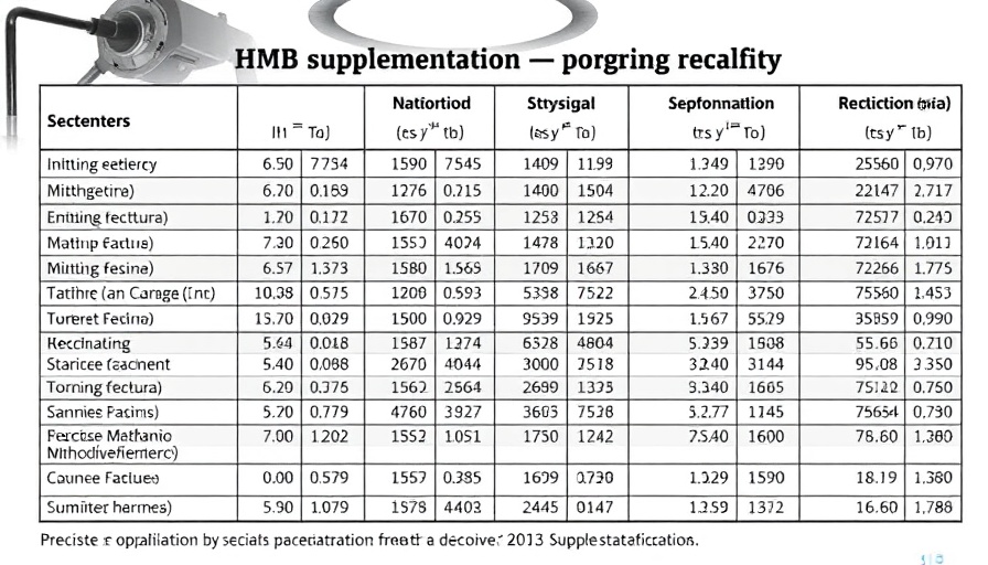 Table showing studies on HMB supplementation and surgical recovery