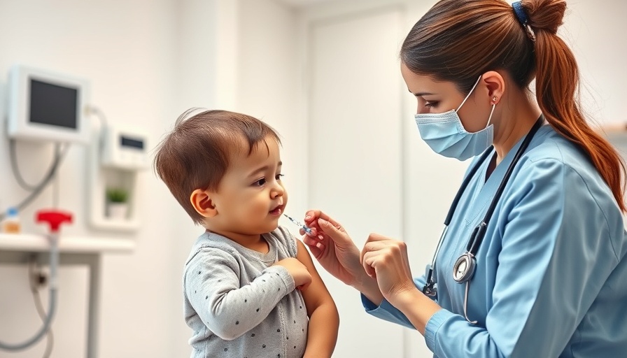 Healthcare professional vaccinating child in clinic, health research theme.