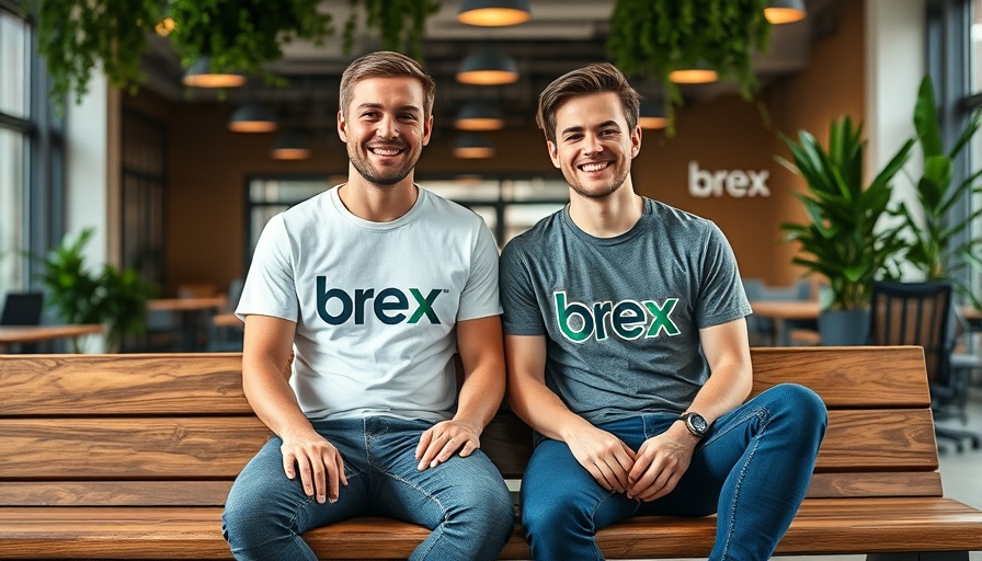 Two men sitting in an office wearing Brex shirts, symbolizing Brex EU expansion.
