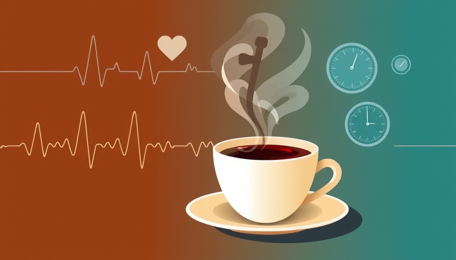 Abstract art depicting coffee intake and hypertension prevalence with health symbols.