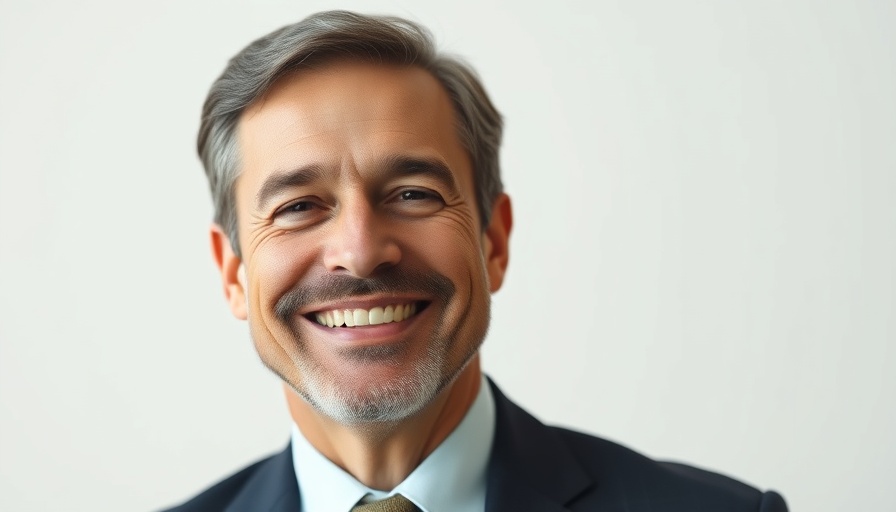 Longevity science news interview with mature man smiling at camera.