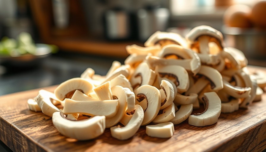 Sliced raw mushrooms on a wooden cutting board - Are Raw Mushrooms Safe to Eat?