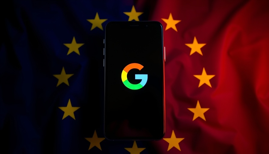 Google logo on smartphone with EU flag representing best marketing tools for SMBs.
