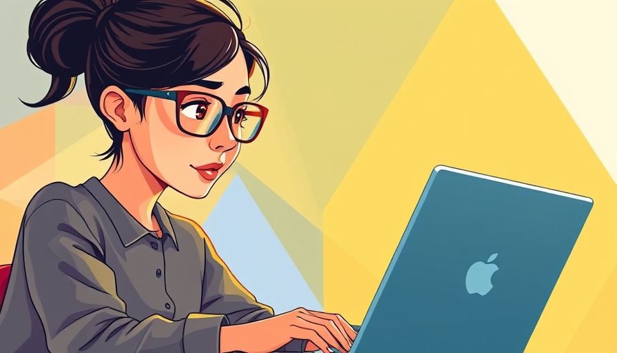 Focused woman using laptop with abstract background, digital marketing