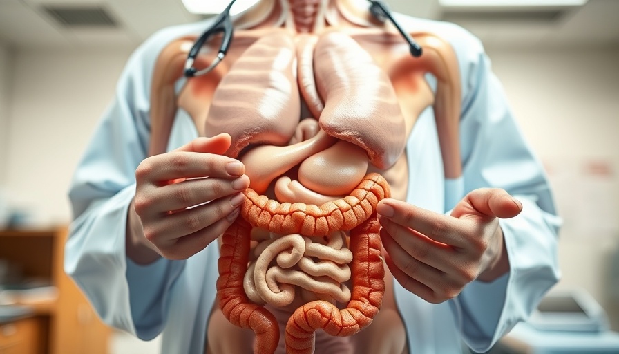 Doctor demonstrating digestive system model, discussing validity of SIBO tests.