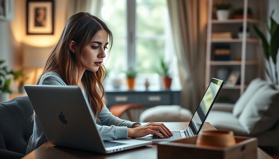 AI market research tools user working on laptop in cozy office.