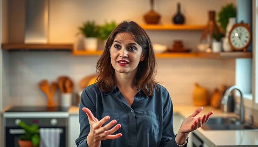 Professional woman explains late-night snacks for health in cozy kitchen.
