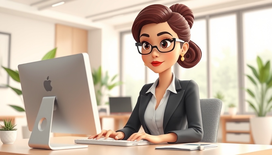 Modern office illustration with woman working, highlighting marketing KPIs.
