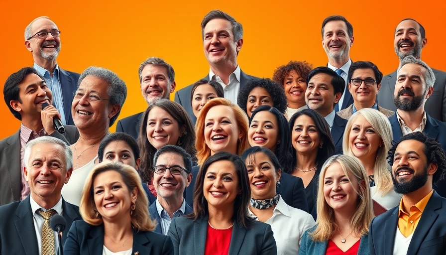 Diverse group of smiling speakers in a vibrant conference collage.
