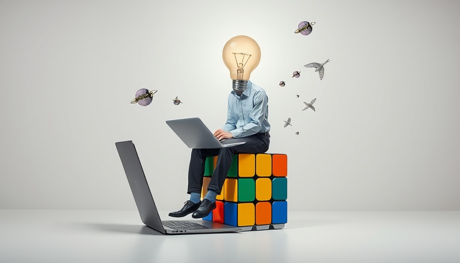 AI redefining search marketing: creative collage with light bulb head figure.