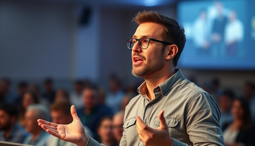 Speaker at OpenAI DevDay 2025 sharing insights passionately.