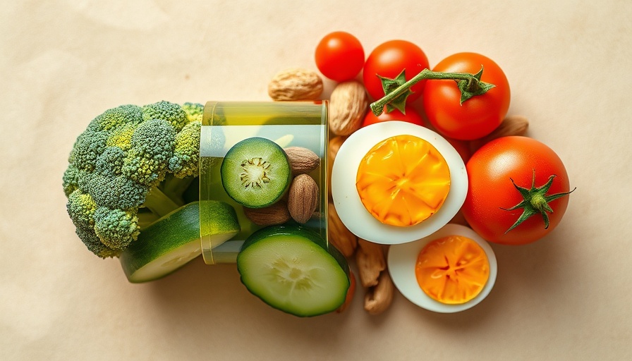 Colorful pill-shaped arrangement of vegetables promotes vitamins and seafood for rosacea.
