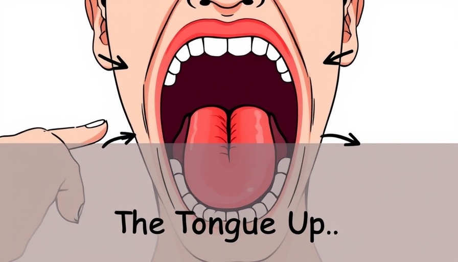 Illustration of a tongue exercise to stop snoring with directional arrows.