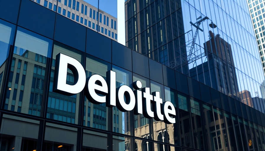 Deloitte logo on a modern glass building representing AI initiative.