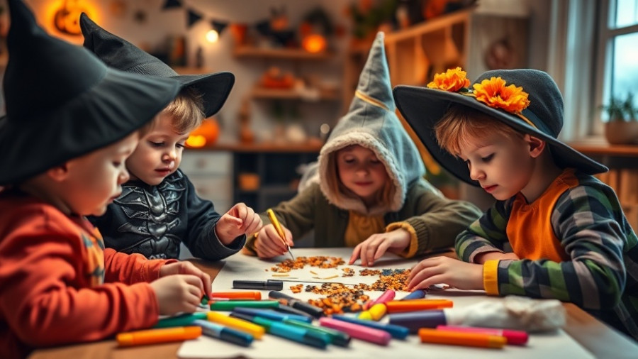Children at Halloween event in Columbus creating decorations.