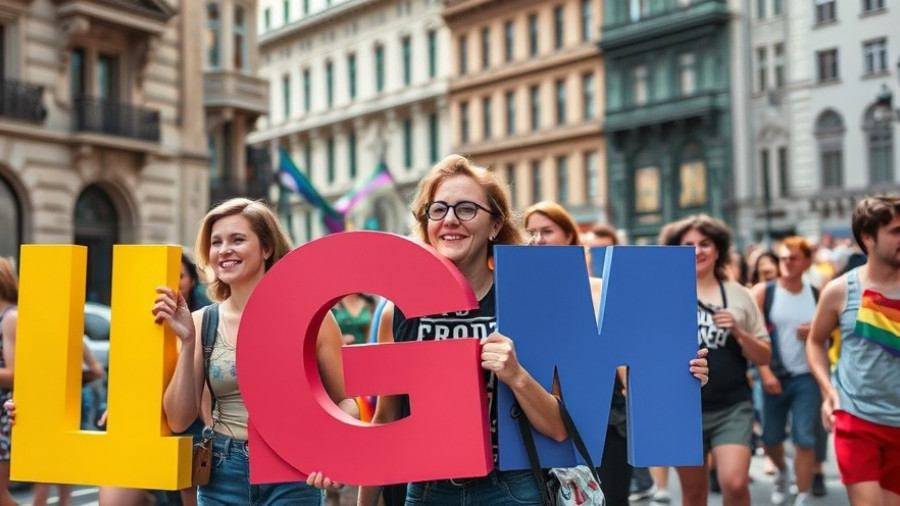 LGBTQ pride parade in Central Ohio with diverse community members holding rainbow letters.