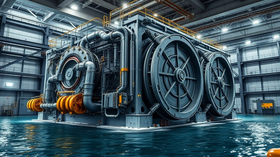 Massive ocean energy storage unit in industrial facility.