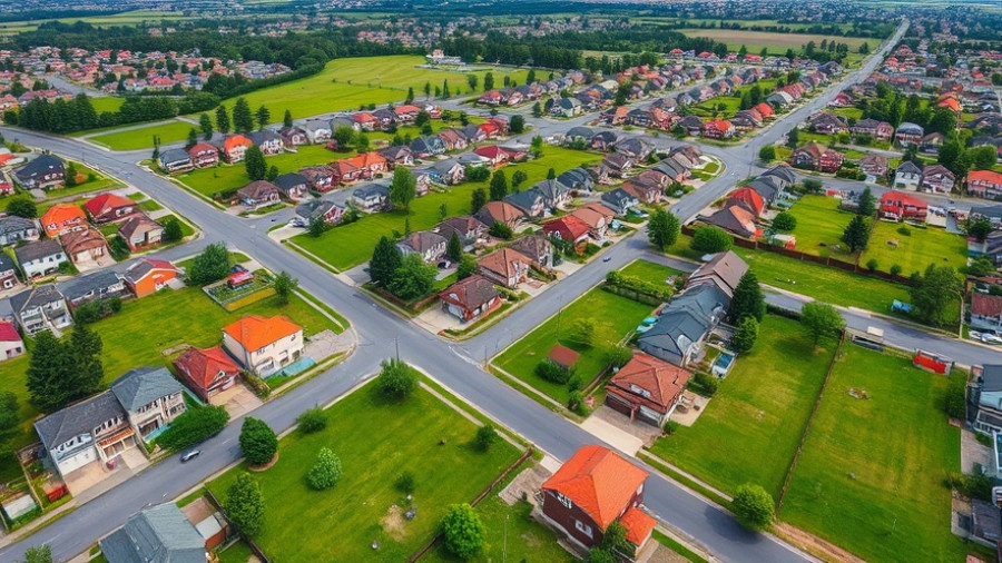 Aerial view of housing projects near Rickenbacker, suburban design.