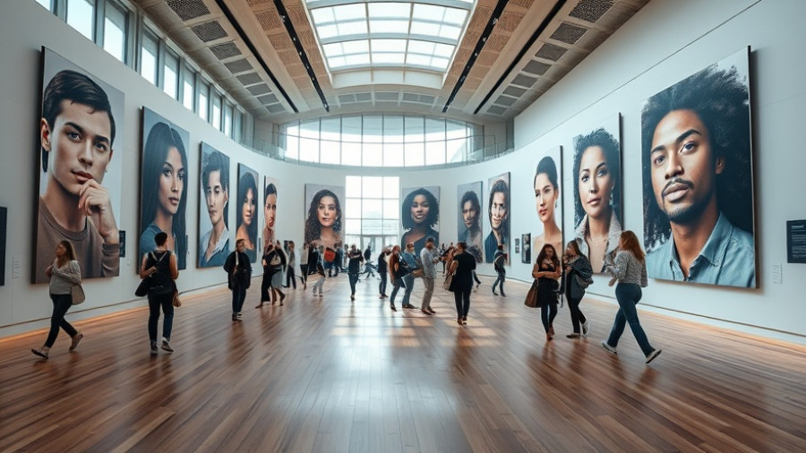 Visitors exploring modern gallery interior with large portraits and natural light, relating to Veteran-Owned Local Businesses in Columbus.
