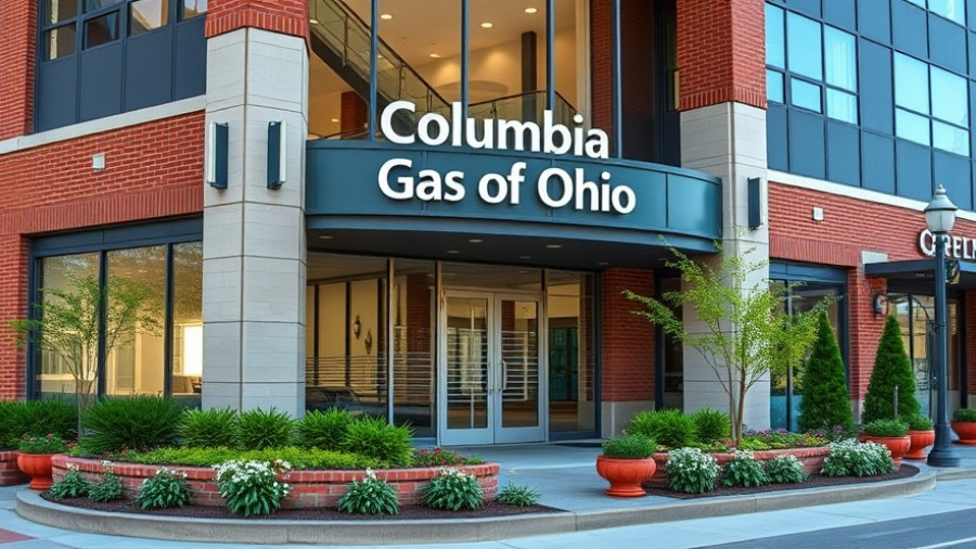 Columbia Gas data center demand, office building entrance sign.