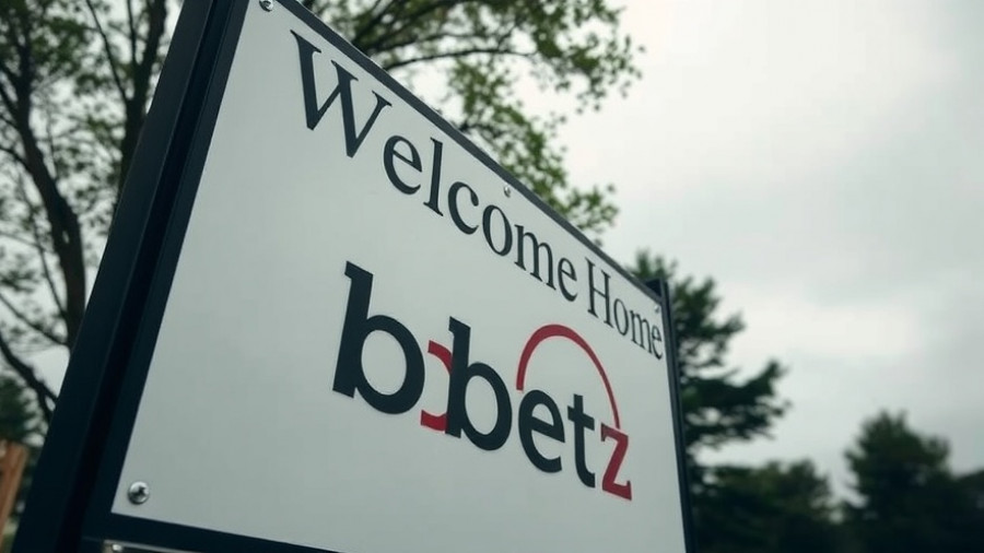 Welcome Home sign with Obetz logo, cloudy sky.
