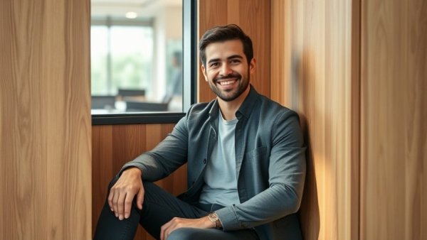 FlatPay fintech unicorn representative sitting in modern office.