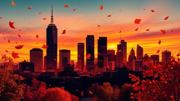 Colorful autumn cityscape representing family-friendly events in Columbus Ohio.