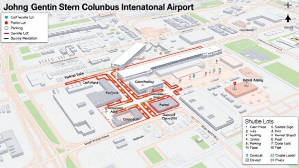 John Glenn Columbus Airport map with cell phone lot.
