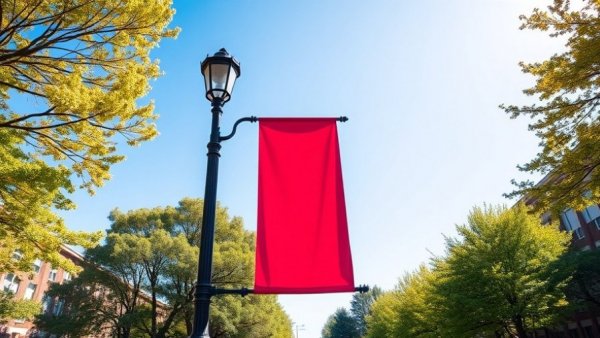 College banner on lamp post, Central Ohio campus promoting free tuition for local students.