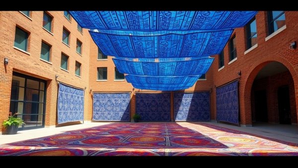 Divine Blue Art Exhibition in Worthington featuring blue fabrics.