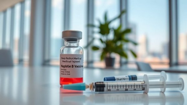 Close-up of Hepatitis B vaccine vial and syringe on a table.