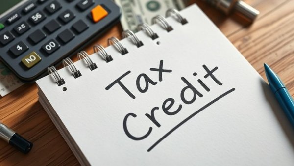 Notebook with 'Tax Credit', dollar bills, and calculator illustrating 2026 tax changes small business deductions.