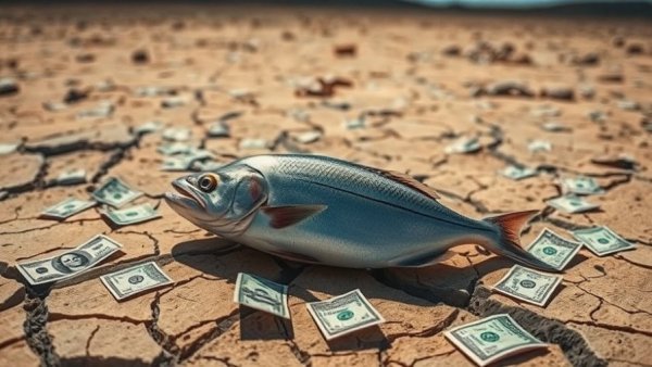 Investment Gains Don't Solve Cash Flow Problems: Dry landscape with fish and money