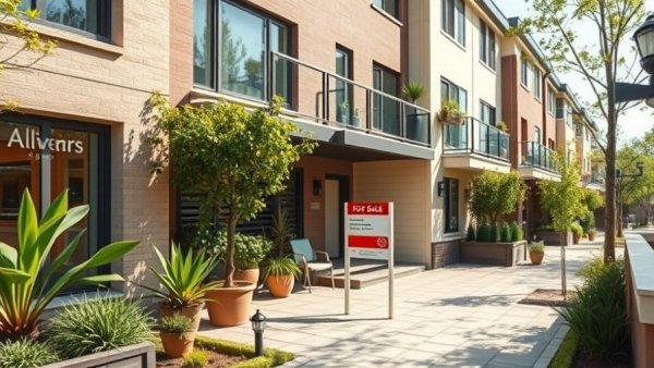 Modern townhouse for sale in Columbus, vibrant garden and balcony.