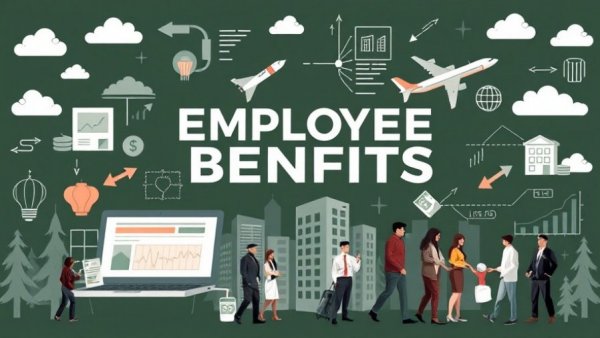 Stylized graphic of 2026 employee benefits programs with diverse elements.