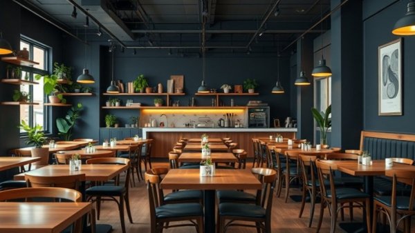 Chic interior of Isla Restaurant Columbus with elegant tables.