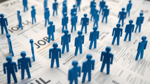 Abstract workforce development representation symbolic blue figures on job listings