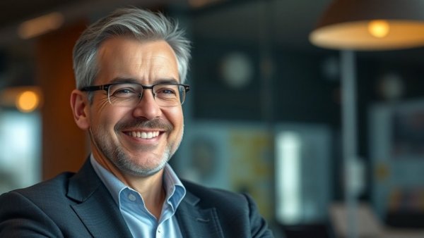 Business professional in a modern office, emphasizing economic growth.