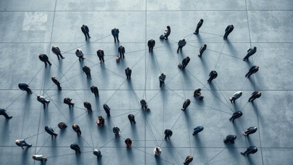 Aerial view of people forming network resembling social media follower counts