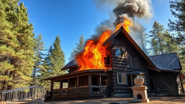 House engulfed in flames and smoke, illustrating home renovation risks.