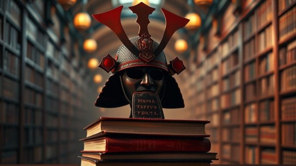 Financial Samurai 2025 Insights represented by a red samurai helmet in a library.