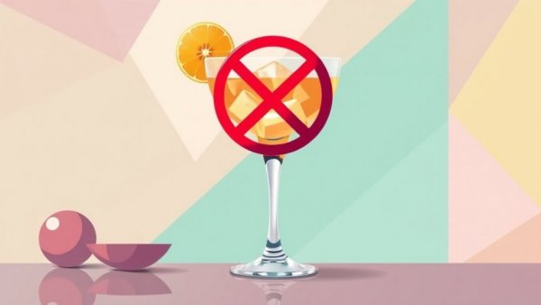 Illustration of Dry January benefits symbol with a forbidden cocktail.