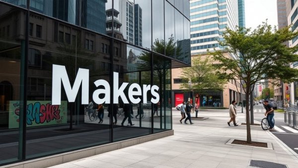 Makers Social Shark Tank location exterior with windows and logo.