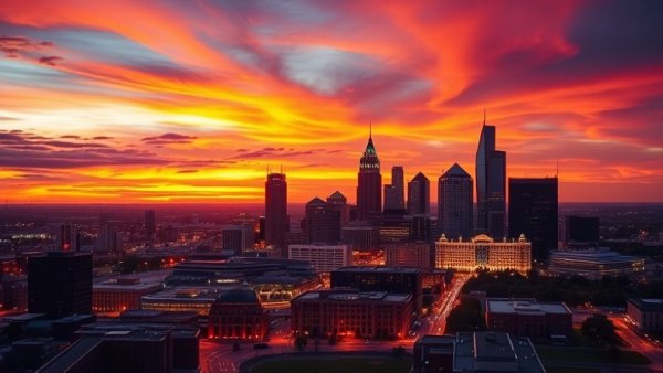 Vibrant Columbus skyline at sunset, Fall in Love with Columbus.