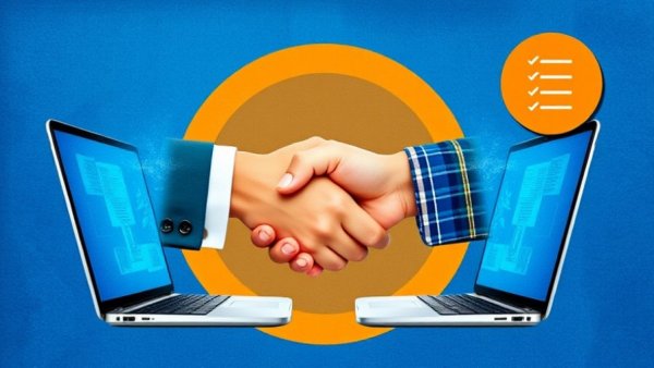 Tech illustration of handshake from devices for AI startups raising $100M.