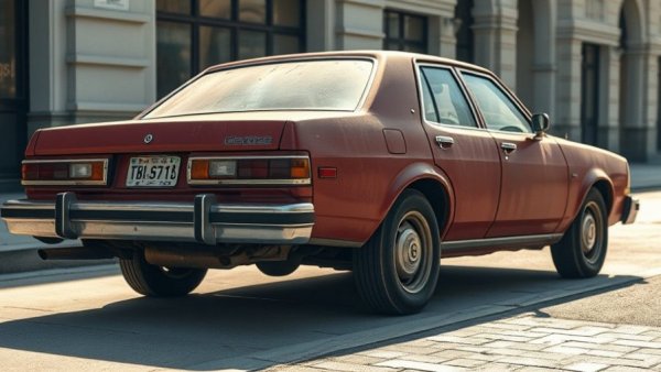 Aging red sedan as an example for reasons not to buy a new car.