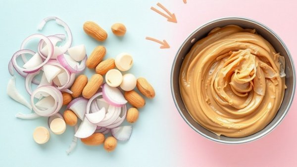 Food swaps collage during ulcerative colitis flare with onions and peanut butter.