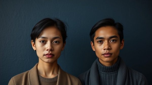 Two people associated with Synthesia's $4 billion valuation standing calmly against a blue wall.
