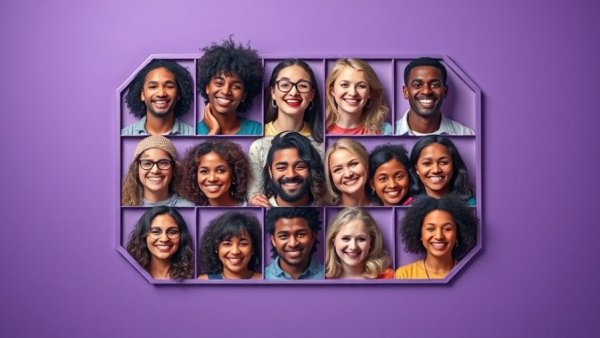 Love Is Blind Season 10 Ohio cast in octagonal frames against a purple backdrop.