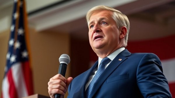 Tech CEOs Condemn ICE Violence: Concerned male speaker with flag backdrop.